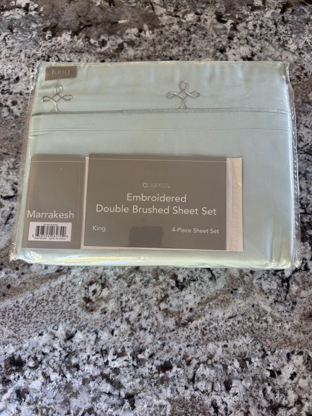 Marrakesh Embroidered Double Brushed Sheet Set in Pale Aqua KING